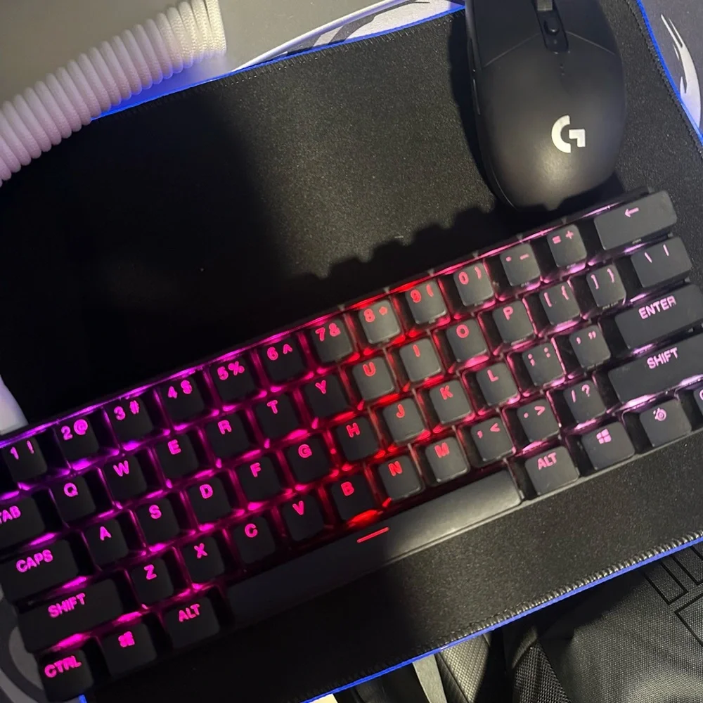 Gaming keyboard, mouse, and mouse pad.